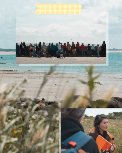 Le groupe du samedi 14 juillet lors de la visite guidées des différentes techniques de défense côtière mises en œuvre sur la Grande Plage de Gâvres avec l’association Objectif